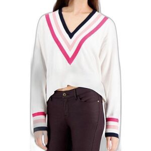 Tommy Hilfiger Womens White V Neck Cropped Shirt Crop Sweater